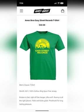 Mens Ames Bros Easy Street Records Size XL Green/Yellow